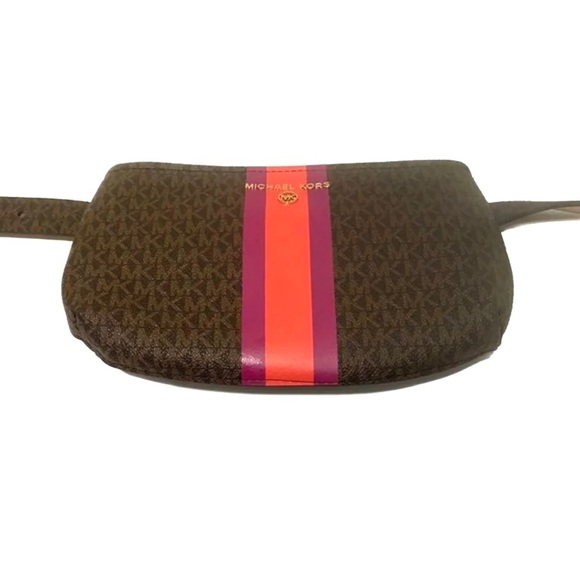 MICHAEL KORS MK Jet Logo Striped Brown Purple & Orange Belt Bag NWT - Picture 3 of 12